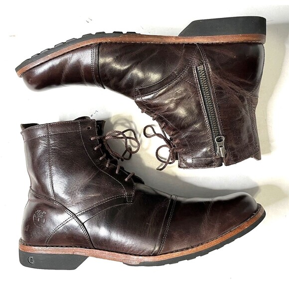 Timberland Earthkeepers Brown Leather Side Zip Lace Up Boots Men’s Size 12M LOOK - Picture 2 of 12